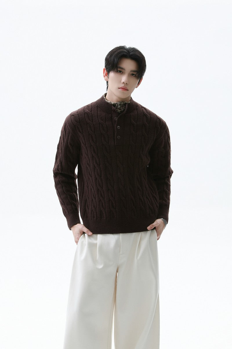 Layered Look Henley Knit Sweater