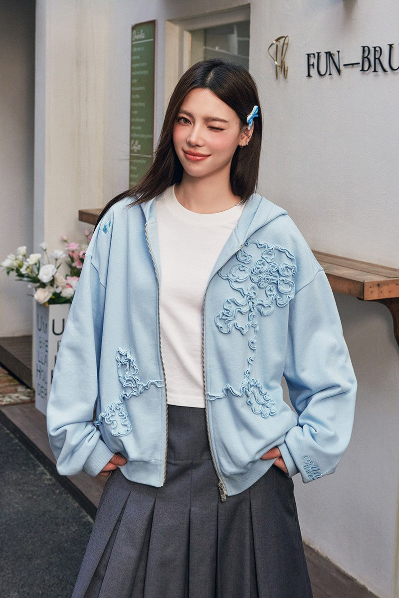 3D embroidered Floral pattern Hoodie