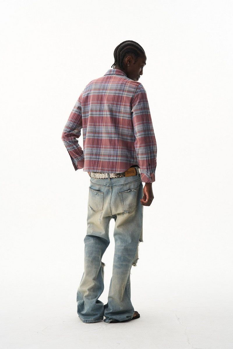 Cropped Plaid Embroidered Shirt