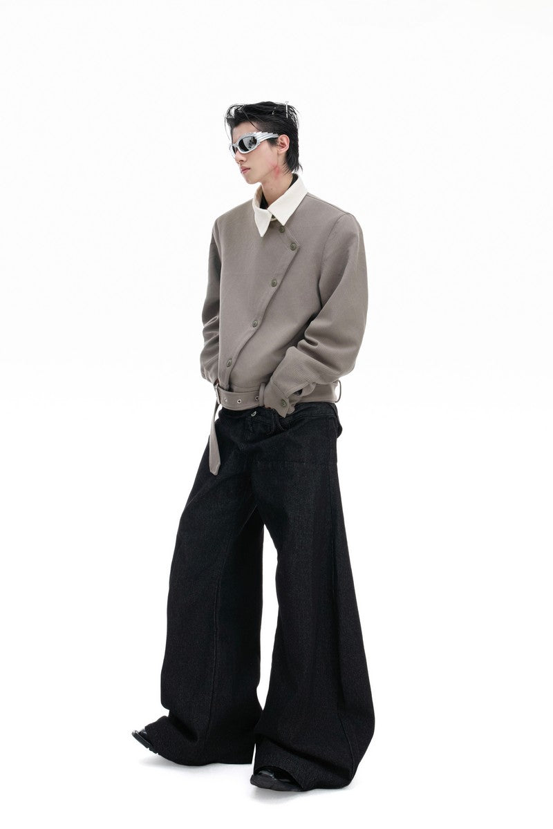 Asym Button Point Collar Jacket