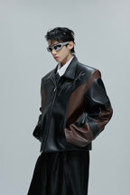 Croc Patchwork Contrast Leather Jacket