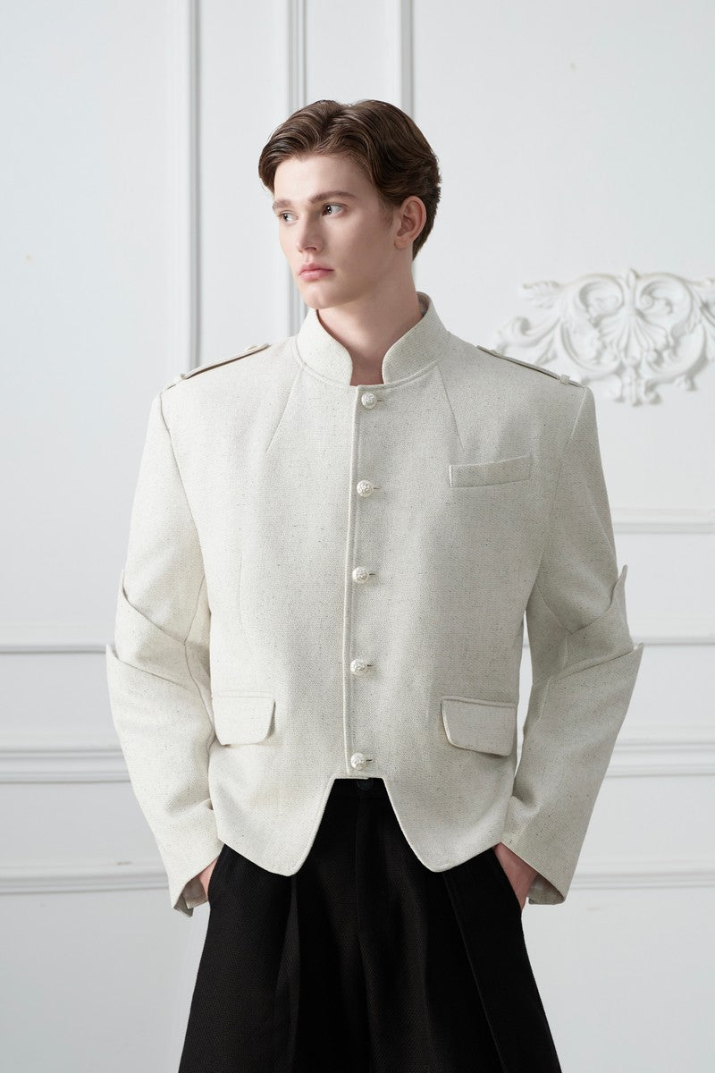Deconstructed Mandarin Collar Blazer