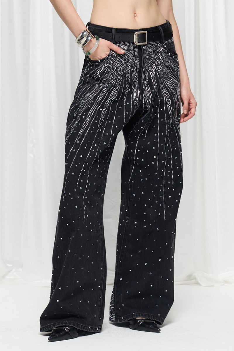 Starry Rhinestone Wide Leg Jeans