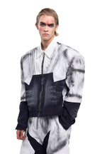 Painted Distressed Leather Patch Denim Jacket