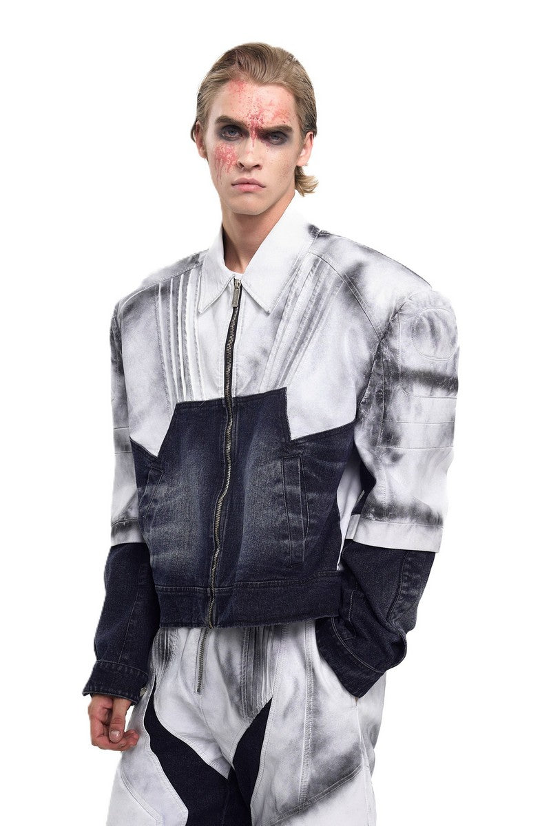 Painted Distressed Leather Patch Denim Jacket