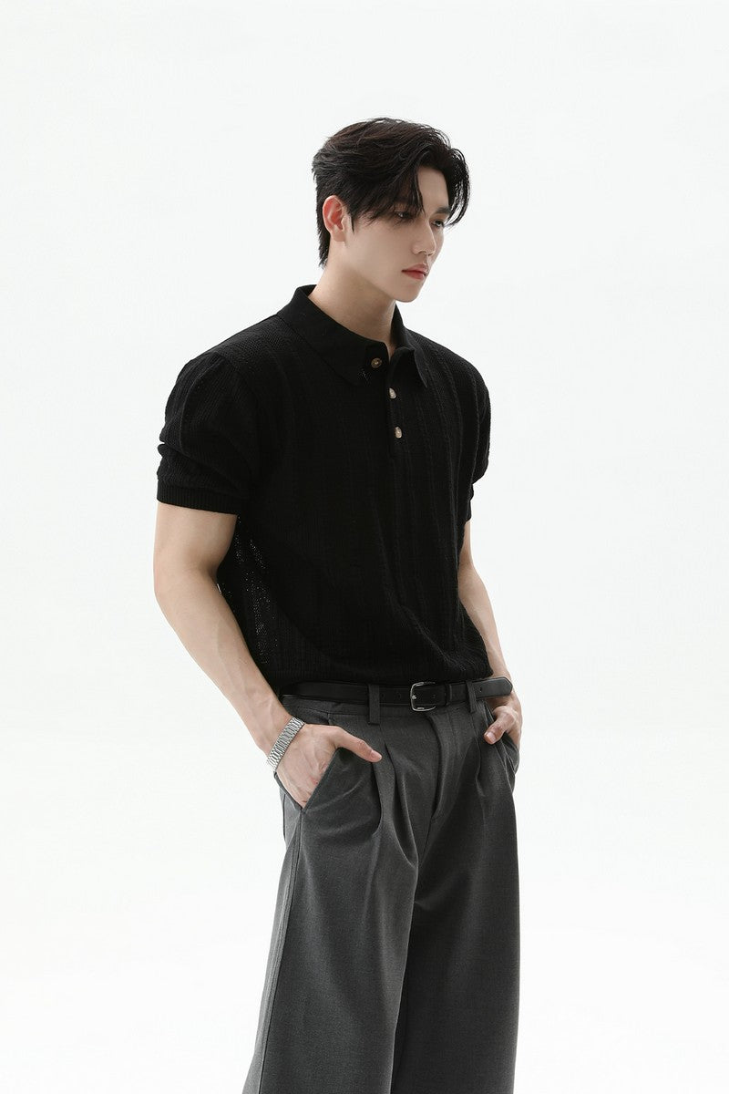 Textured Vintage Knit Polo Tee