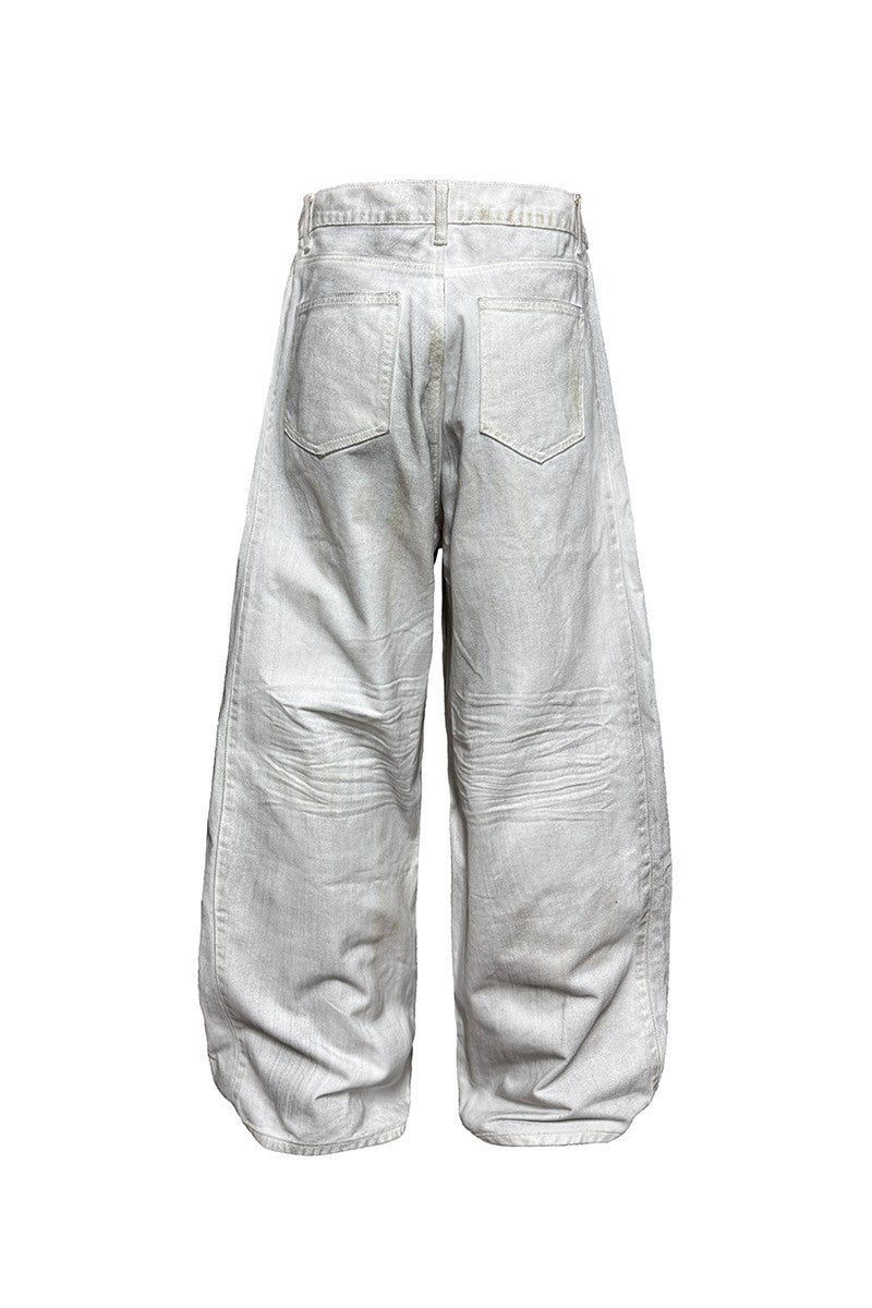 Dirty Wash Pleated White Jeans
