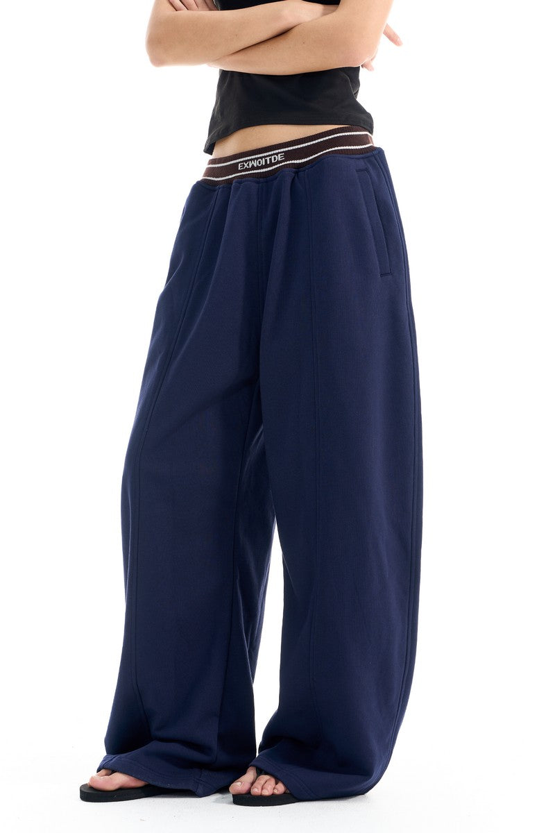 Ribbed Colorblock Wide Track Pants