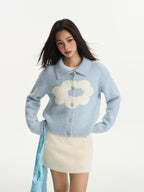 Floral Knit Polo Cardigan