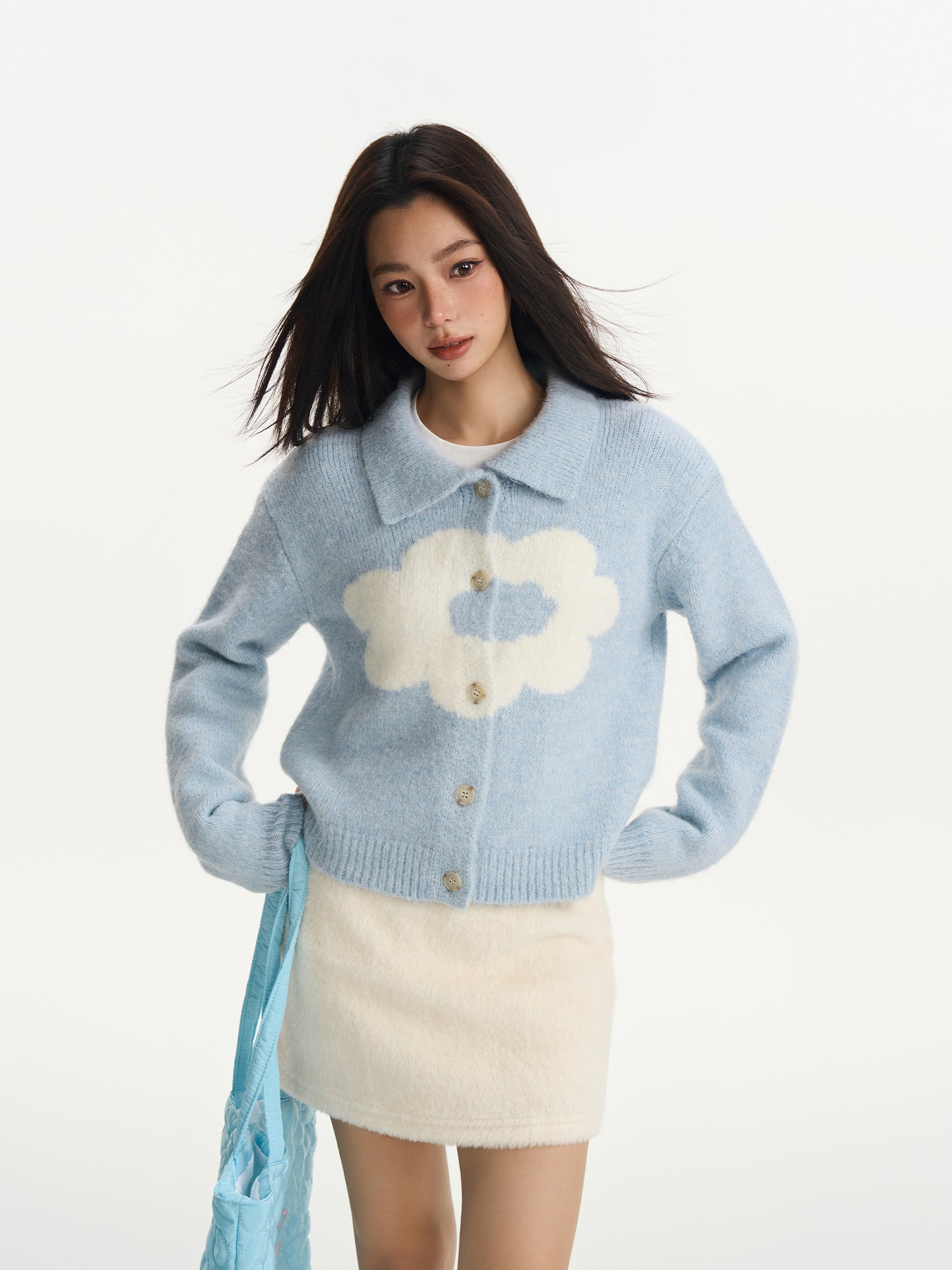 Floral Knit Polo Cardigan