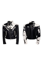 Cow Print Faux Fur Biker Jacket