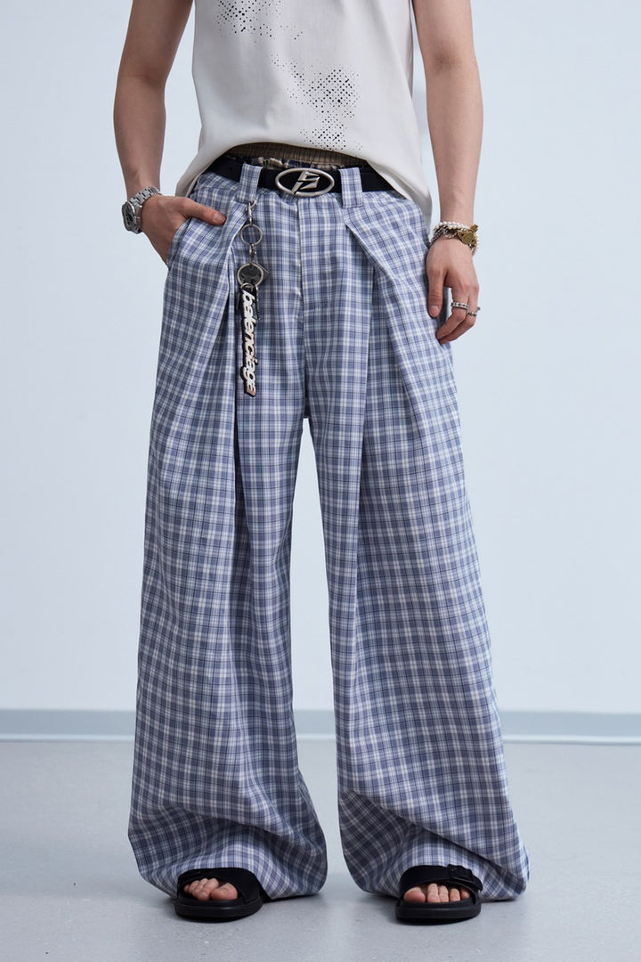 Pleated Plaid Wide Pants