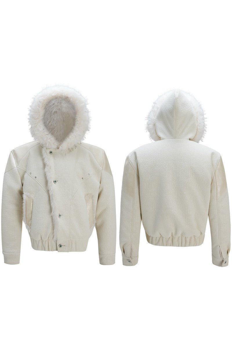 Colorblock Faux Mink Hooded Jacket