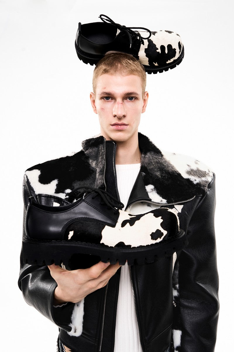 Cow Print Hairy Derbies