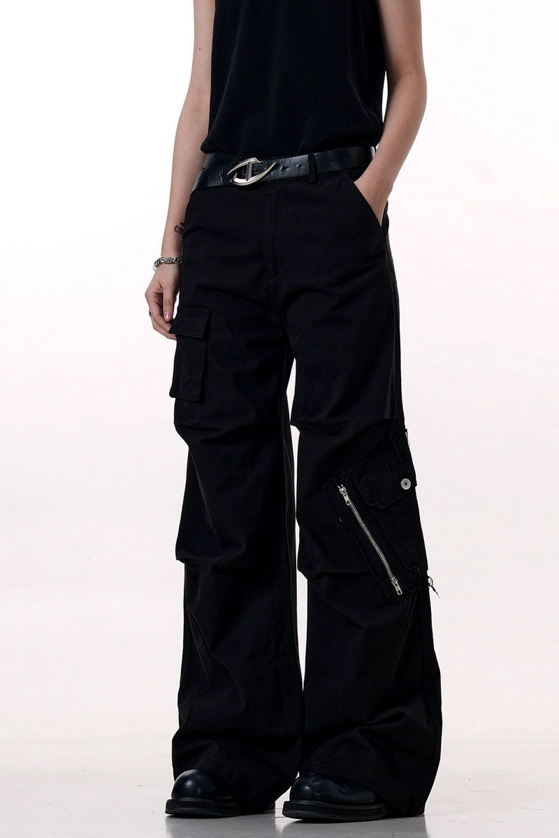 High-Street Zipper Black Cargo Pants