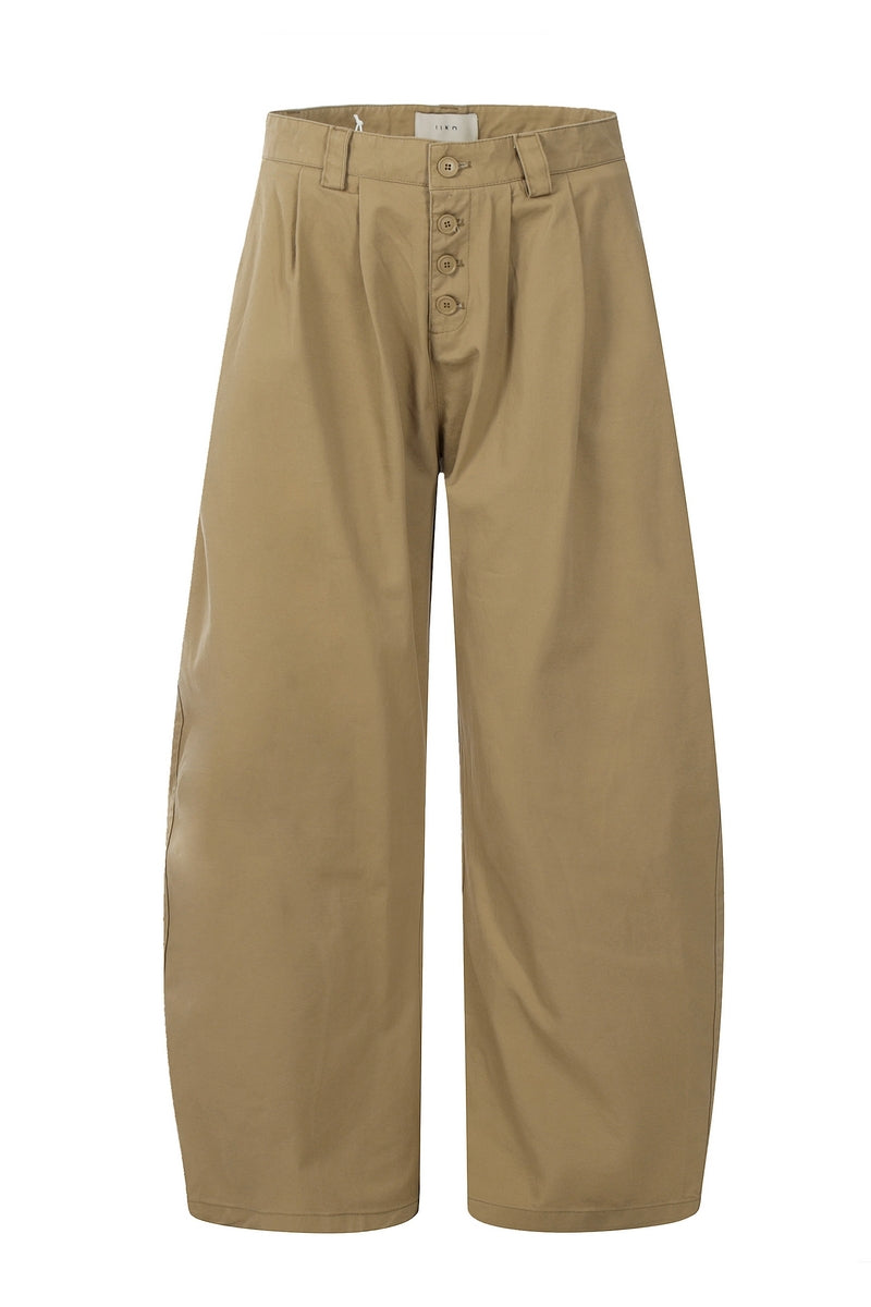 Baggy Button Wide-Leg Trousers