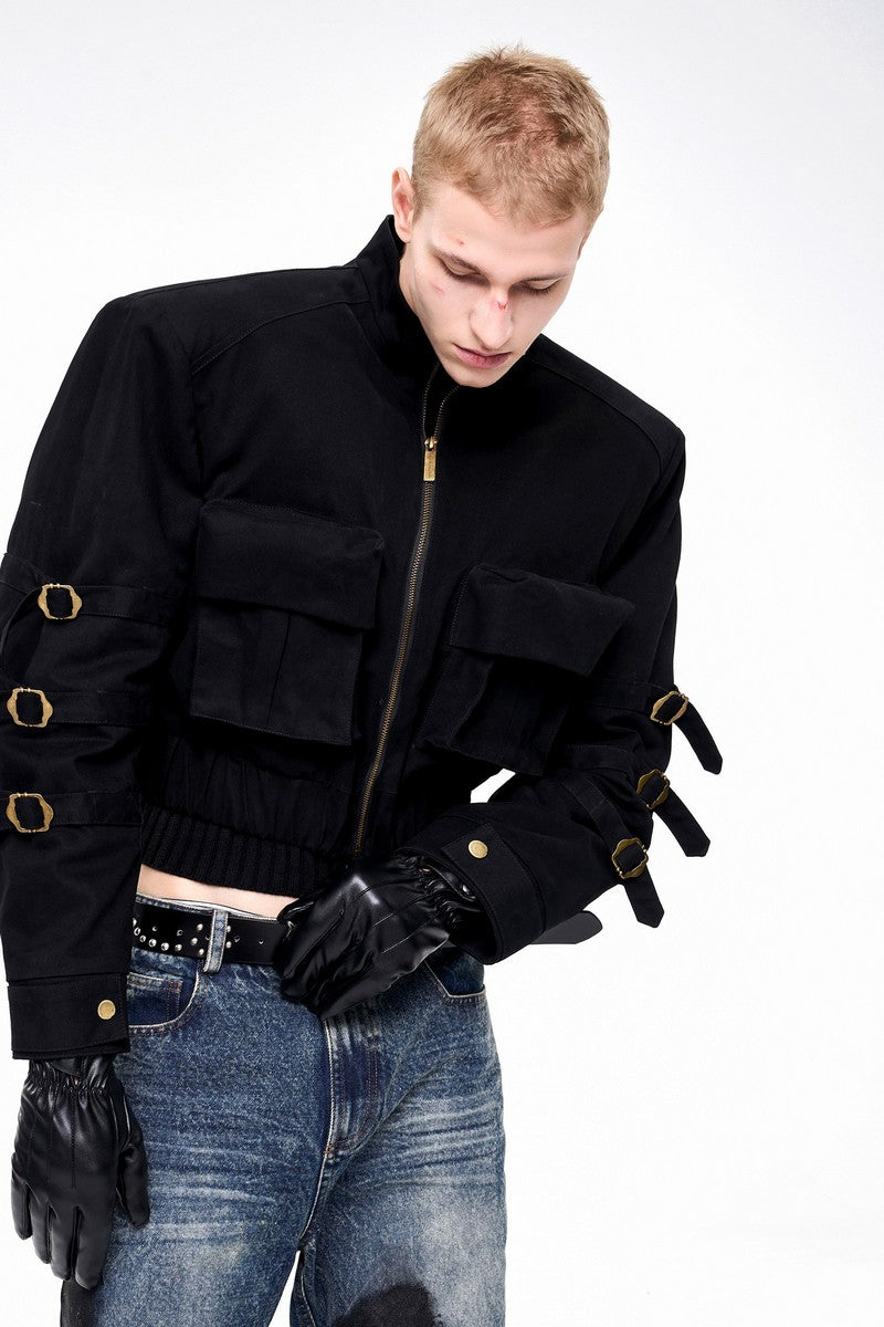 Utility Strap Padded Biker Jacket