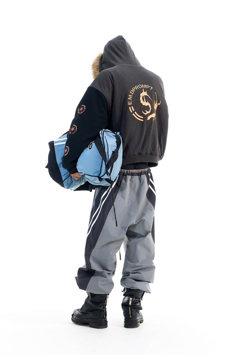 Colorblock Fleece Collar Sweatshirt Jacket