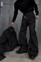 Black Flared Raw Jeans