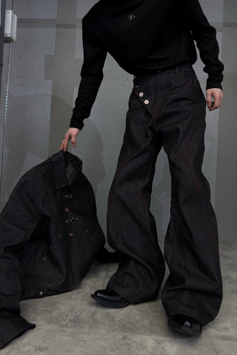 Black Flared Raw Jeans