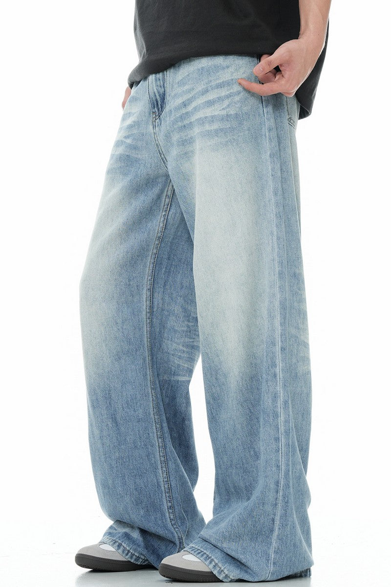 Washed Whisker Wide Jeans