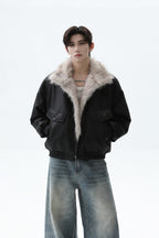 Faux Shearling Lined Leather Jacket