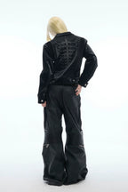 Studded Spine Embroidered PU Leather Jacket