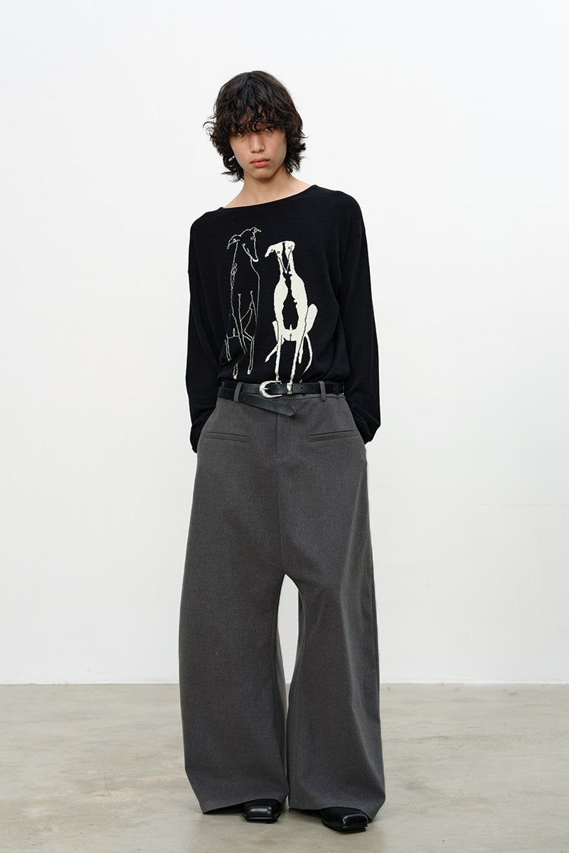 Jacquard Twin Dogs Knit Sweater