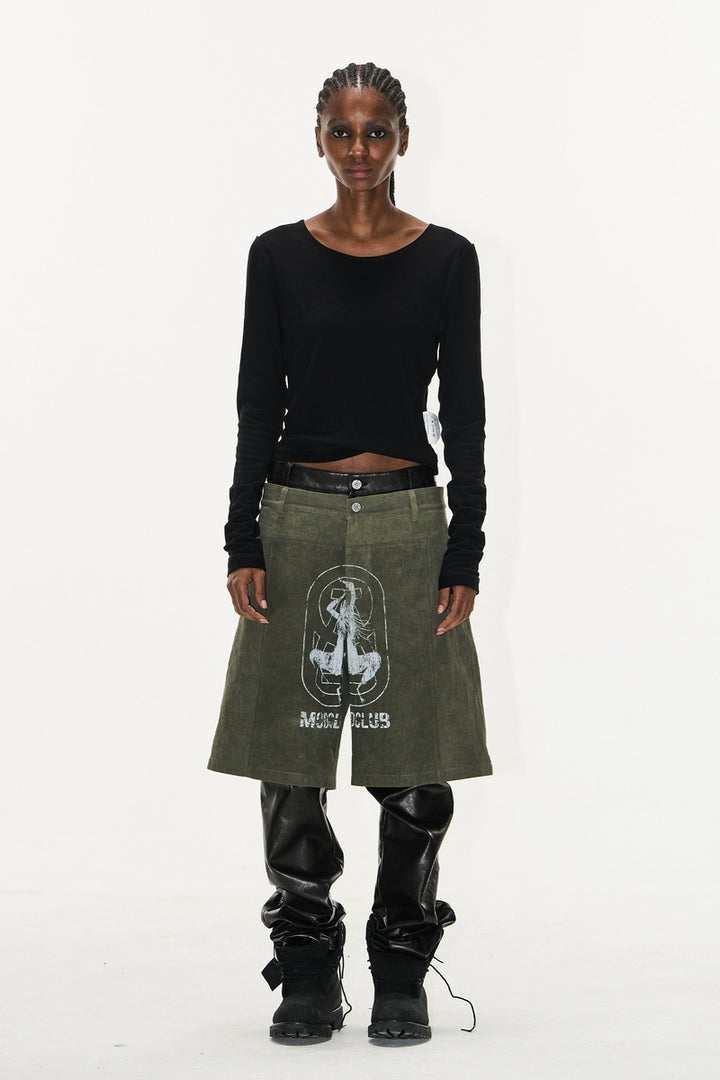 Layered Distressed Leather Patch Pants