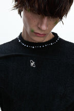 Fleece Pearl Trim Mock Neck Tee