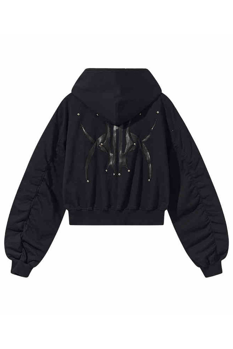 Tri-Color Hooded Logo Studded Slub Hoodie