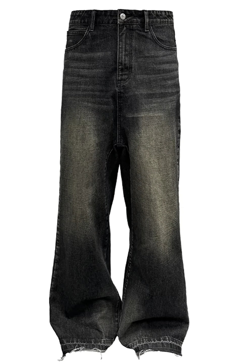 Low-Crotch Frayed Hem Jeans