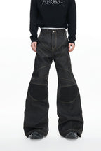 Raw Denim Biker Flared Jeans