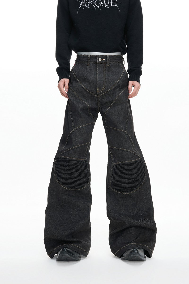 Raw Denim Biker Flared Jeans