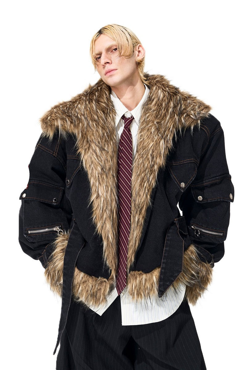 Padded Faux Fur Denim Jacket