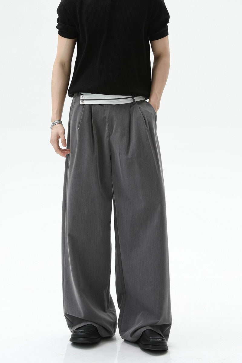 Asymmetrical Waist Pleated Trousers