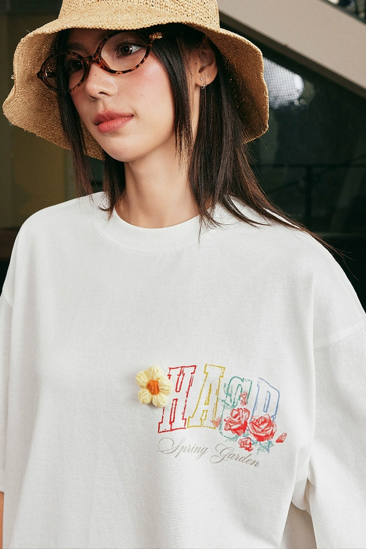 Handrawn Crayon Flower Loose Tee