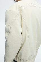 Embroidered Washed Leather Puffer