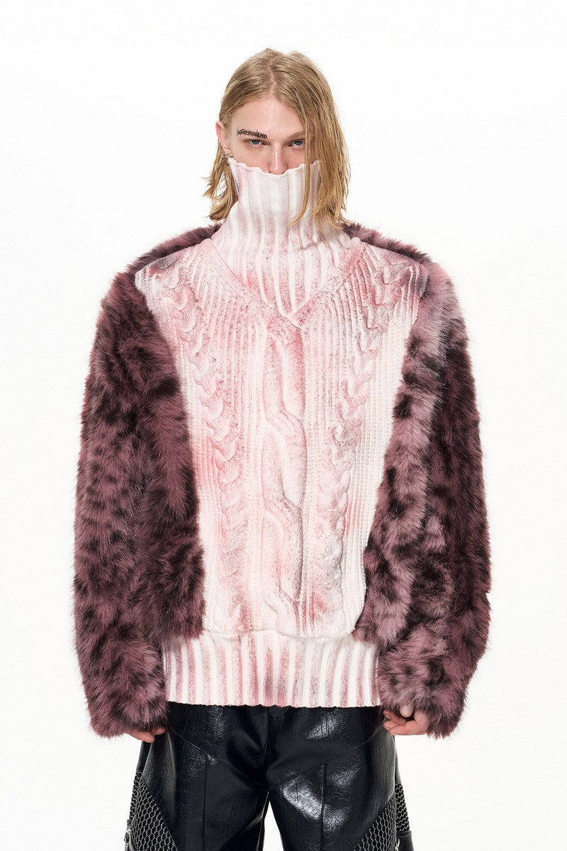 Leopard Fur Trim Knit Sweater