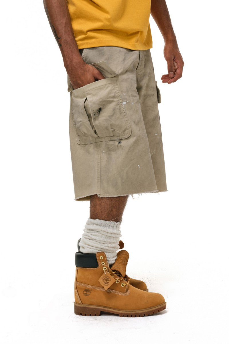Distressed Dirty Wash Cargo Shorts