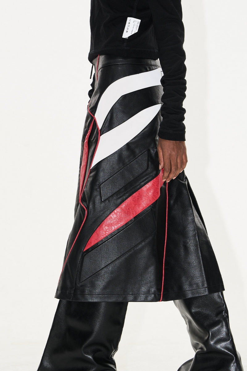 Colorblock Biker Leather Skirt