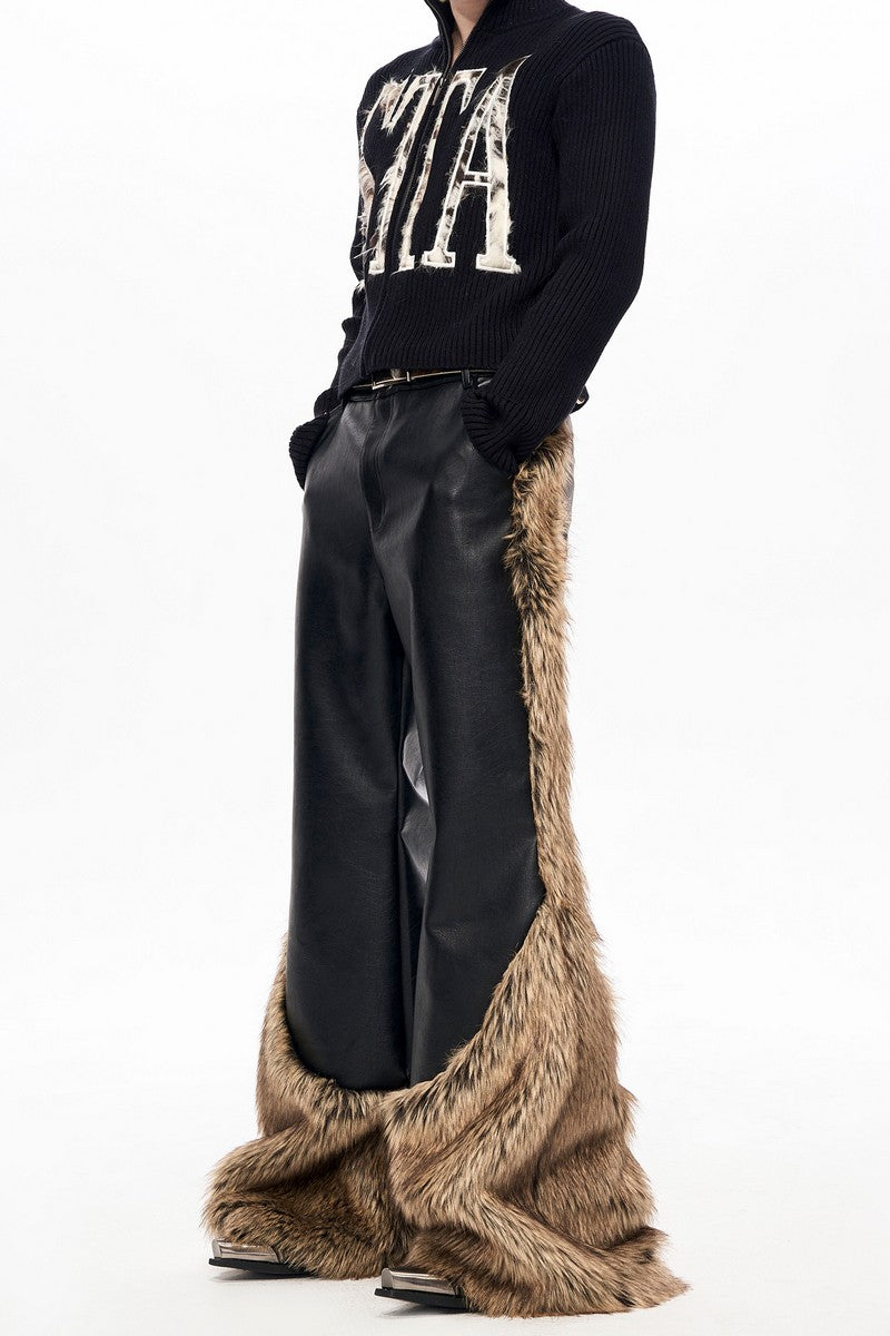 Faux Fur PU Wide Leg Pants