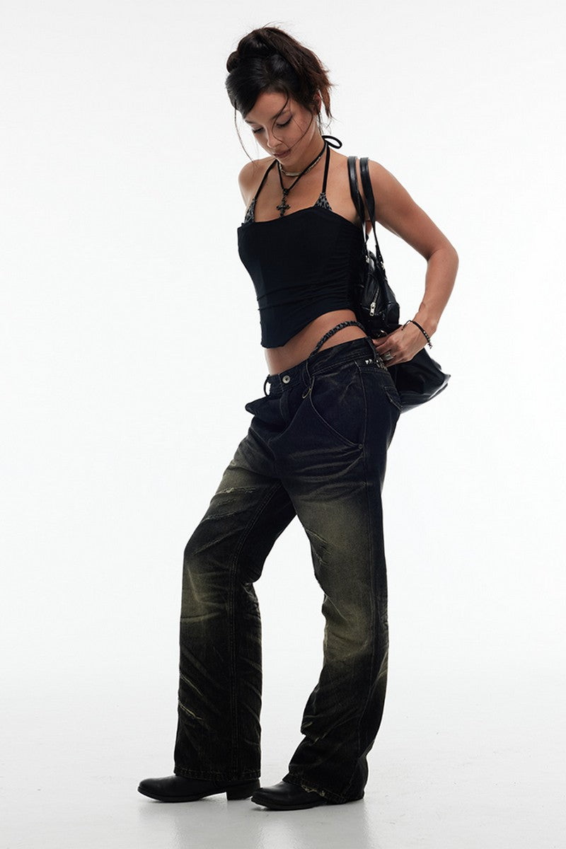 Washed Claw Straight Jeans