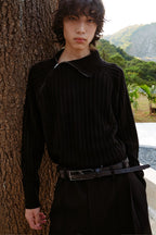 Ribbed Zip High Neck Sweater