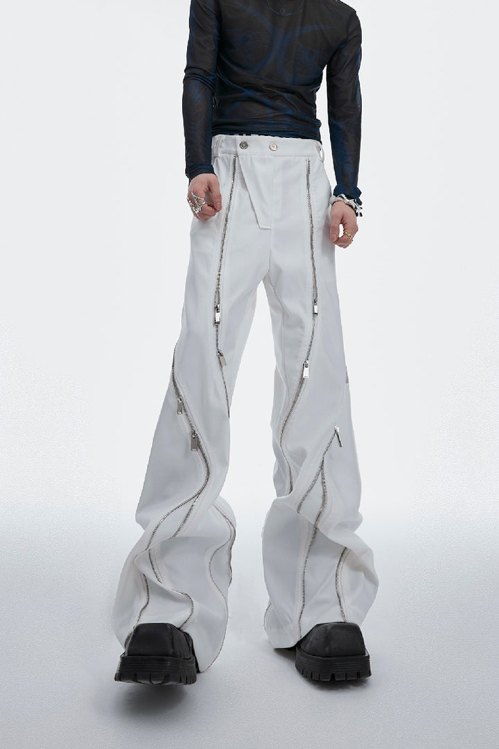 Deconstructed Zipper Flare Trousers