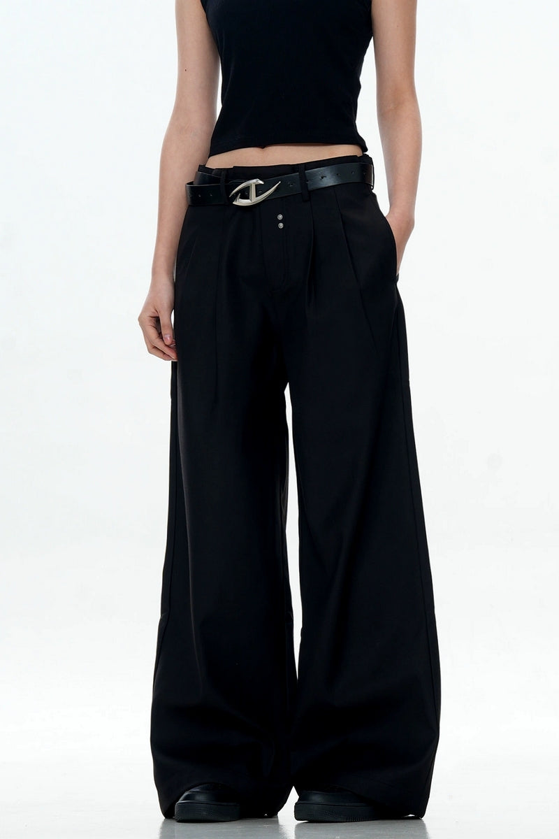 Pleated Rivet Relaxed Dress Trousers
