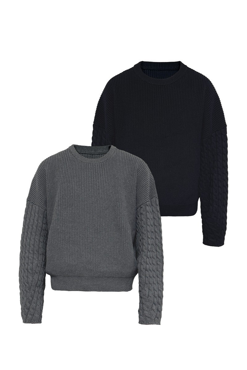 Cable Sleeve Cotton Sweater