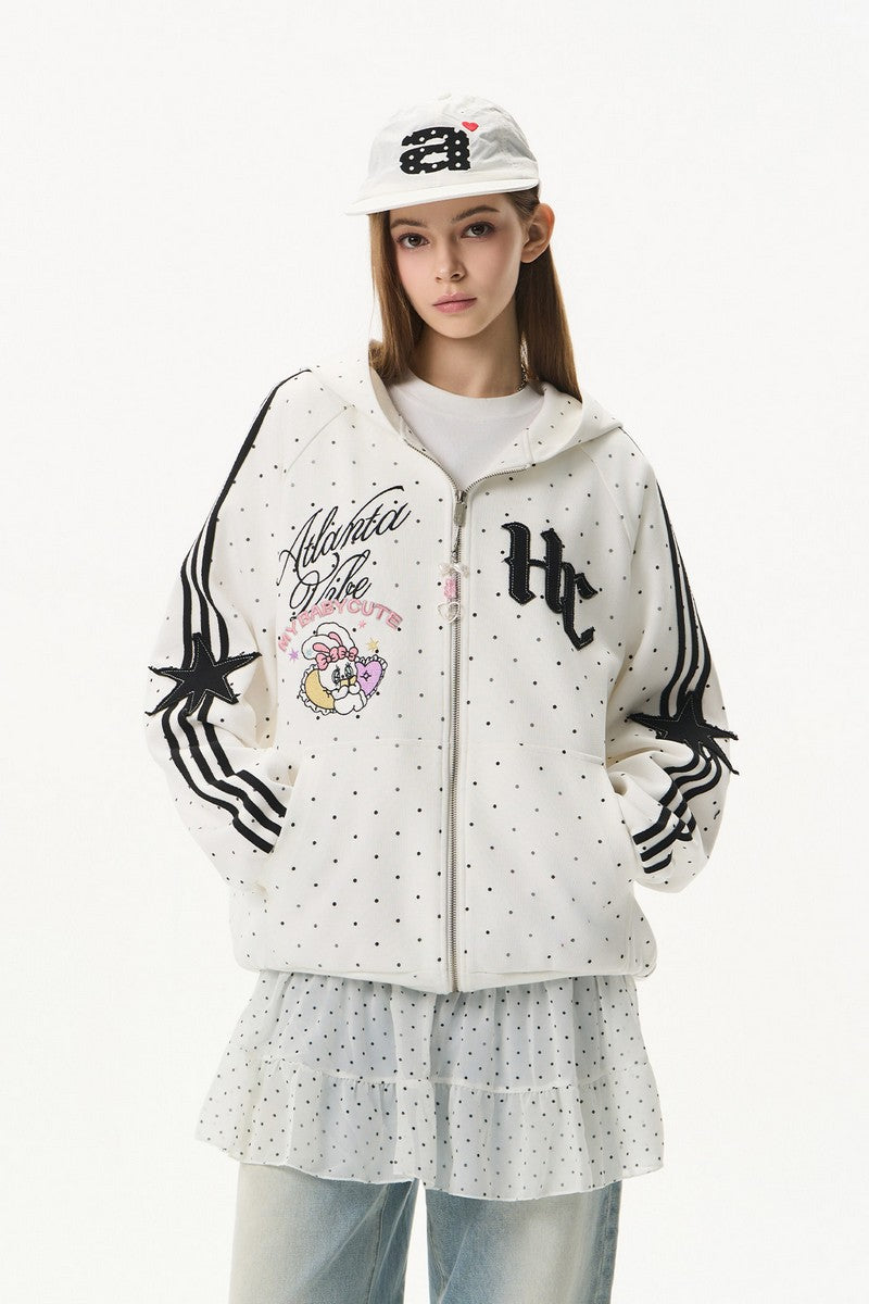 Polka Dot Zip Up Hoodie