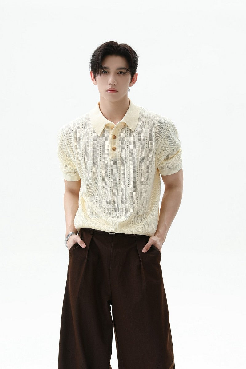 Textured Vintage Knit Polo Tee