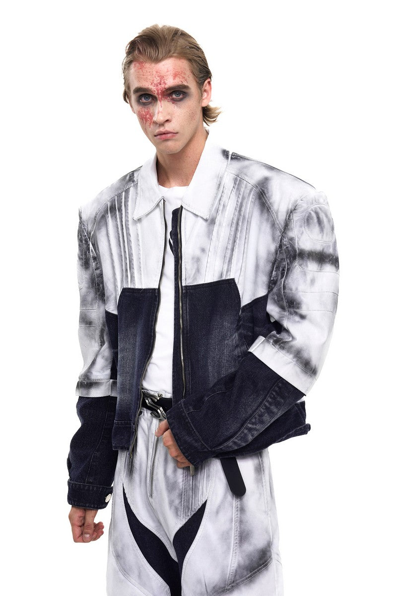 Painted Distressed Leather Patch Denim Jacket